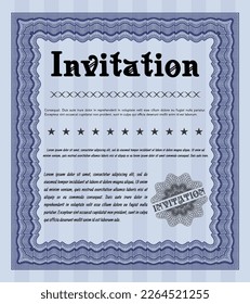 Plantilla de invitación. Bonito diseño. Con un fondo lineal complejo. Detallado.  Color azul.
