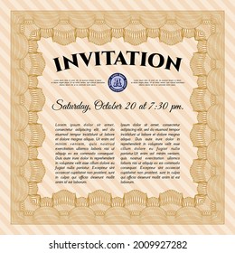 Invitation template. Money Pattern. With quality background. Detailed.  Orange color.