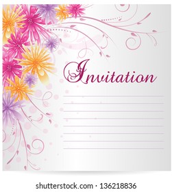 Invitation template with multicolored abstract flowers and swirl floral elements