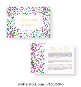 Invitation template for a party with falling confetti for festive decoration