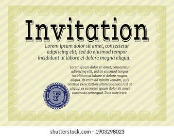 Invitation template. Perfect design.  Customizable, Easy to edit and change colors.  Yellow color.
