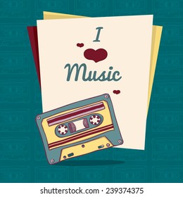 Invitation template or poster in retro style with retro audio cassette. Place for your text. vector