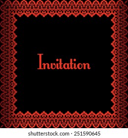 invitation template with red metalic border on black background