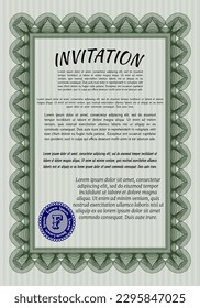 Plantilla de invitación. Diseño retro. Fácil de imprimir.   Color verde.
