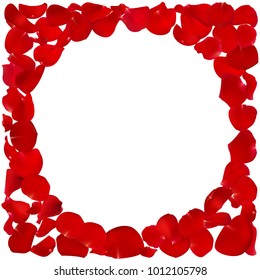 Invitation template with rose petals. Red floral frame vector illustration. Wedding decorations. Valentine s day.