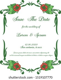 Invitation template of save the date, with design art of red flower frame. Vector
