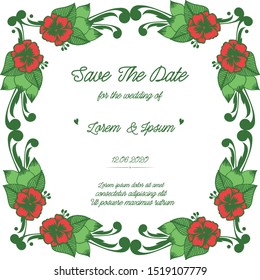Invitation template of save the date, with design art of red flower frame. Vector