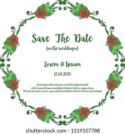 Invitation template of save the date, with design art of red flower frame. Vector