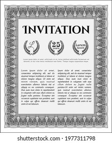 Invitation template. Sophisticated design. With linear background. Detailed.  Grey color.