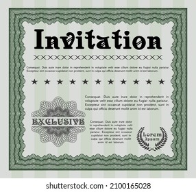 Invitation template. Sophisticated design. With quality background. Vector illustration.  Green color.