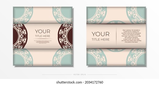 Invitation template with space for your text and abstract patterns. Luxurious vector card design in Beige color with mandala patterns.