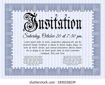 Invitation template. Superior design. Complex background. Vector illustration.  Blue color.