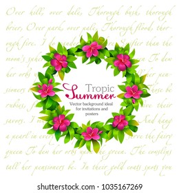 Invitation template. Tropical flowers wreath.