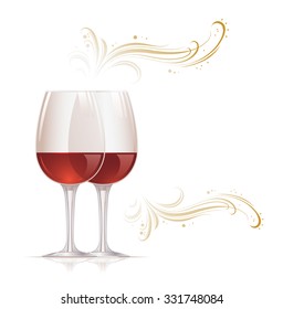 Invitation template with two wine glasses of red wine and blank space for text.
