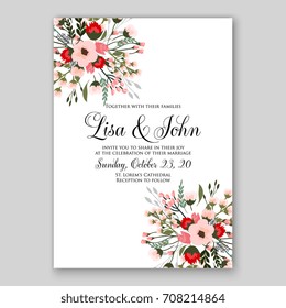 Invitation template of wedding card with anemone floral decor