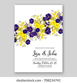 Invitation template of wedding card with blue peony anemone floral decor