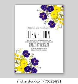 Invitation template of wedding card with blue peony anemone floral decor