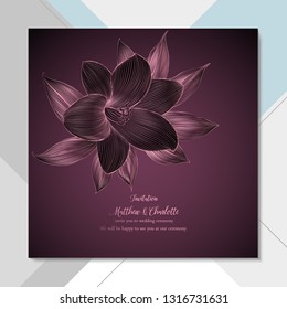 Invitation template for wedding ceremony, greeting, element for design. Vector pattern with hand-drawn flowers lilies. Cute floral card on  abstract background. 