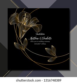Invitation template for wedding ceremony, greeting, element for design. Vector pattern with hand-drawn flowers lilies. Cute floral card on  abstract background. 