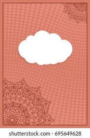 Invitation template with white cloud, floral decor on brown background. vector illustration