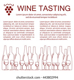 Invitation template for wine testing, event or party. Suitable for tasting events or wine presentation. Simple line design background. Vector eps10