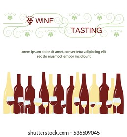 Invitation template for wine testing, event or party. Suitable for tasting events or wine presentation. Simple line design background. Vector eps10