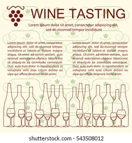 Invitation template for wine testing, event or party. Suitable for tasting events or wine presentation. Simple line design background. Vector eps10