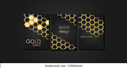 Plantillas de invitación de estilo dorado. Volante publicitario. Paneles dorados sobre fondo negro.