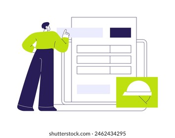 Ilustración vectorial abstracta del concepto de licitación. Hombre recibiendo invitación para la carta de licitación, planificación de la construcción comercial, proceso de construcción, contratos de construcción metáfora abstracta.