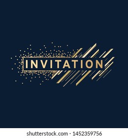 Invitation text with golden frame. Dots and lines. Luxury design. Vector illustration, EPS 10