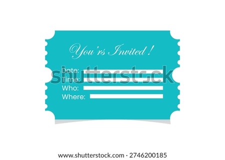 Invitation ticket template with customizable fields for event details Vector