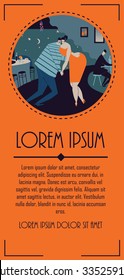 Invitation or ticket template for dancing festival, class, lesson or party. Pair of sweethearts dancing slow dance. Trendy vintage orange color background. Hipster lines and stroke.