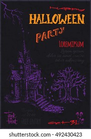 Invitation and Tickets - Zombie Halloween party, on 31 October. artistic calligraphy. sketches - bat pumpkin. Dark beautiful retro pattern. isolated vector. trend