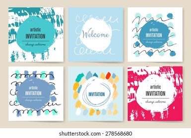 Invitation. Trendy Posters with hand drawn Background. Modern Hipster Style for Invitation, Business Contemporary Design. Hand Drawn Elements for Placards, Flyer. Card, for invitation or announcement