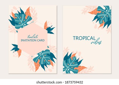 Invitation tropical card template. Tropical background