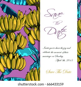 Invitation of tropical pattern with banana leaves. Vector illustration.