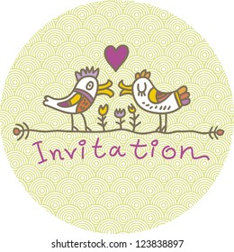 Invitation with two cute birds