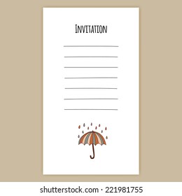 Invitation with Umbrella under the Rain Vector illustration