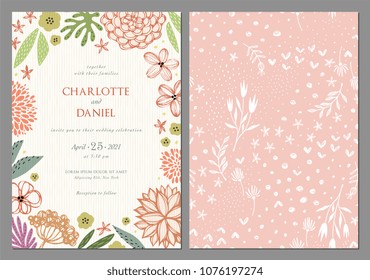 Invitation and universal card templates with vector flowers. Wedding floral design. Good for birthday, menu, bridal and baby shower.