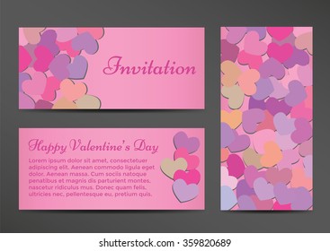 Invitation Valentines Day , greeting card, template and weeding card on pink background
