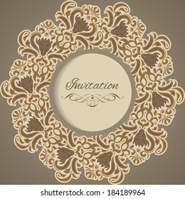 Invitation vector floral pattern in beige and dark brown tone