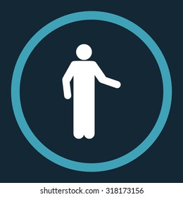 Invitation vector icon. This rounded flat symbol is drawn with blue and white colors on a dark blue background.