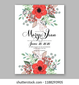  invitation vector Peony flower greenery digital background illustration template