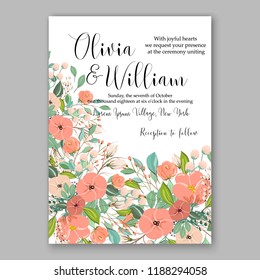  invitation vector Peony flower greenery digital background illustration template