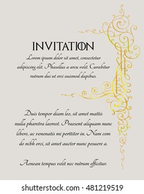 Invitation Vintage. Card or Cover Vintage with gold flourishes ornament.