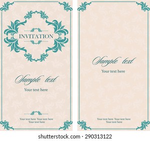 Invitation vintage card with floral and antique decorative elements. Vector illustration