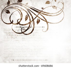 Invitation vintage card with floral ornament with flower for retro design.