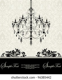 Invitation Vintage Card With Floral Ornament And Chandelier