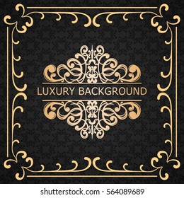 Invitation vintage card. Golden luxury background with frame. Template for design