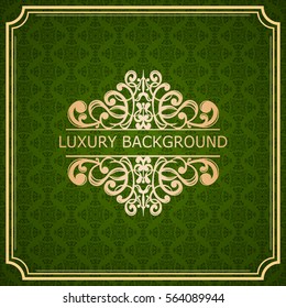 Invitation vintage card. Golden luxury background with frame. Template for design